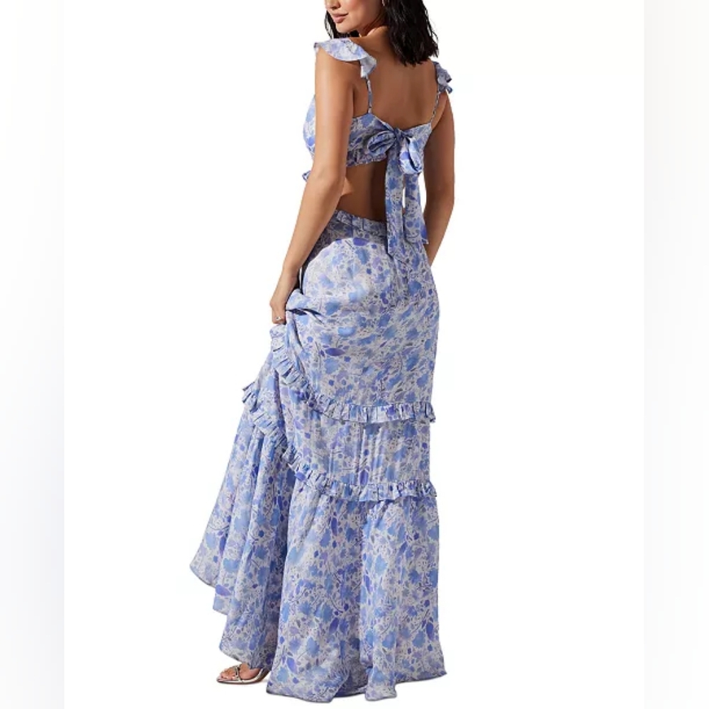 ASTR Cassis Floral Ruffle Maxi Dress